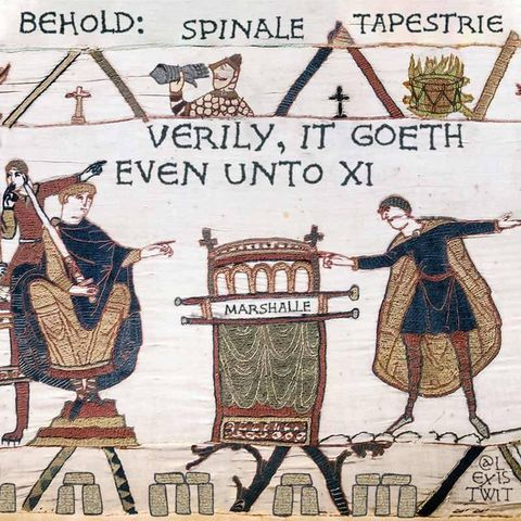 a picture in the style of the bayeux tapestry. On it we see a 'Holy Reliquary' with one Norman pointing to it saying (a la Spinal Tap), "Verily it goeth even unto eleven."